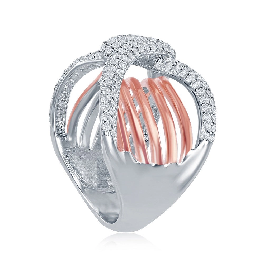 Sterling Silver TT Overlapping Wavy Bars Design Ring - W-1867