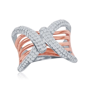 Sterling Silver TT Overlapping Wavy Bars Design Ring - W-1867