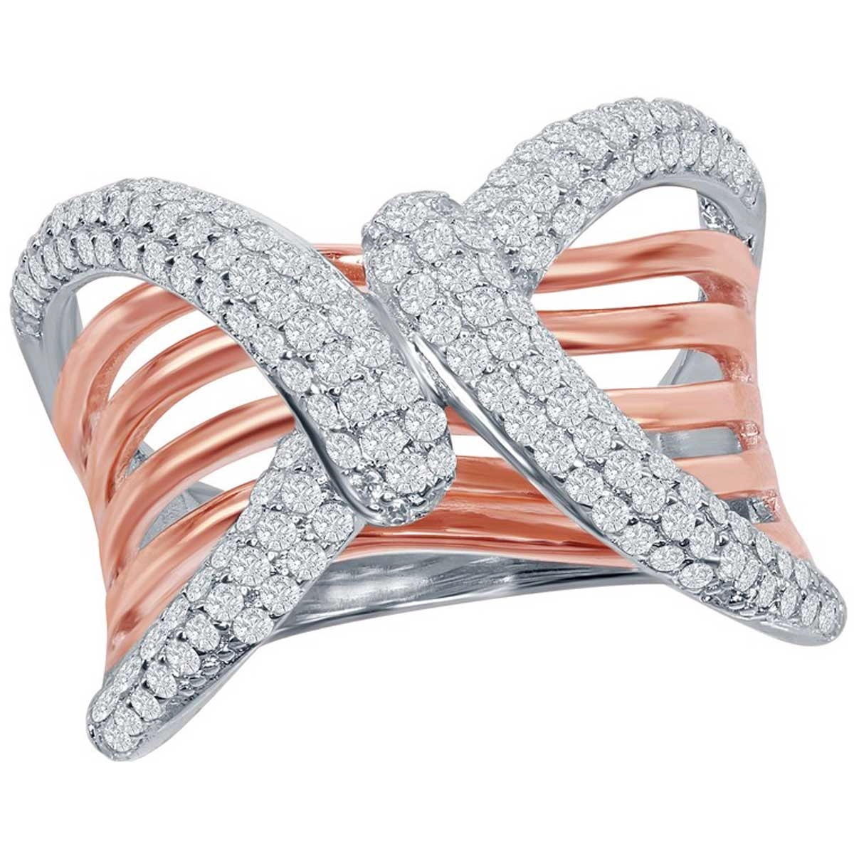 Sterling Silver TT Overlapping Wavy Bars Design Ring - W-1867