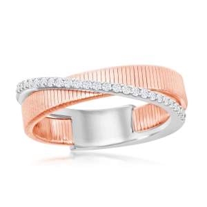 Sterling Silver Two Tone Designer CZ Bonded Ring, Size 8