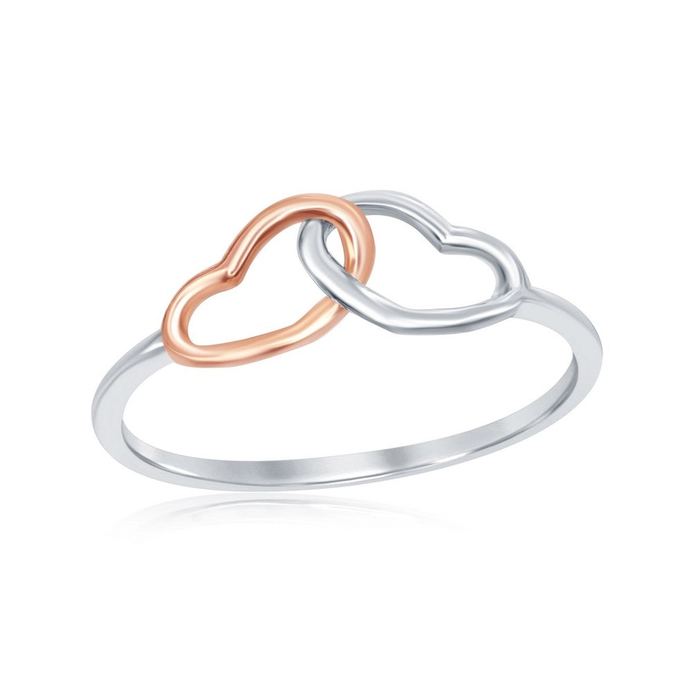 Sterling Silver Two-Tone Interlocking Heart Ring - W-1969