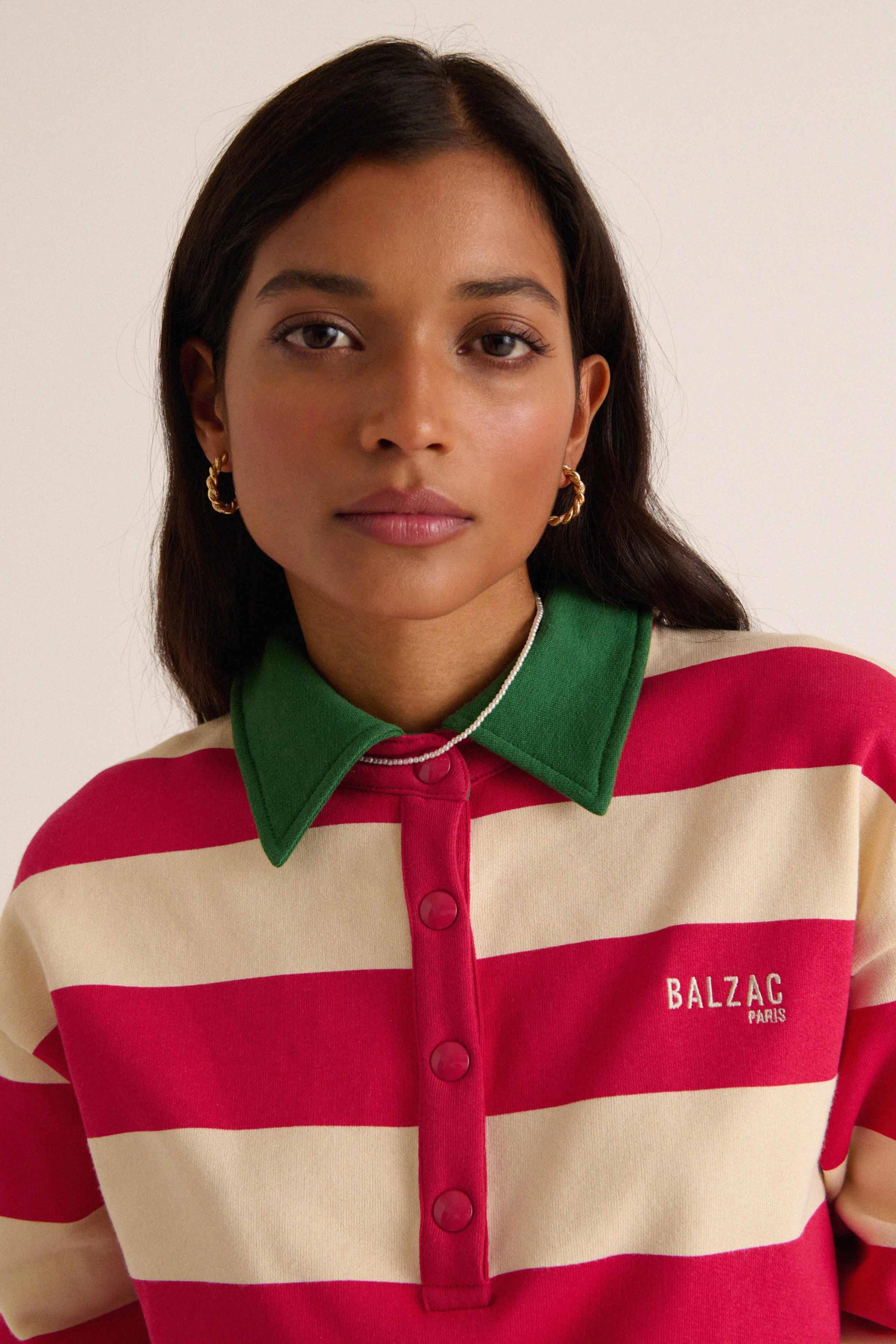 Sweat-shirt Alvar rayures rose et vert