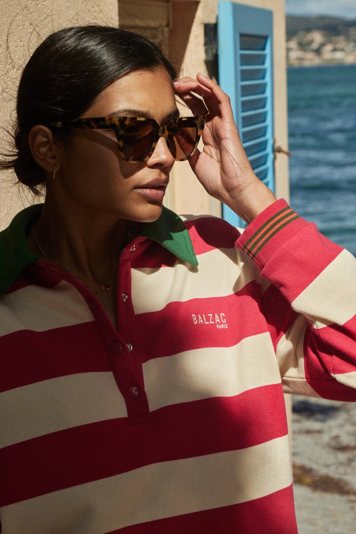 Sweat-shirt Alvar rayures rose et vert