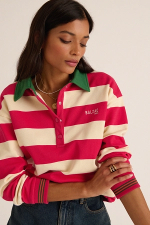 Sweat-shirt Alvar rayures rose et vert