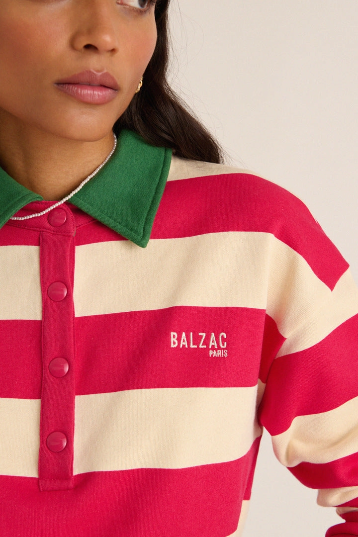 Sweat-shirt Alvar rayures rose et vert
