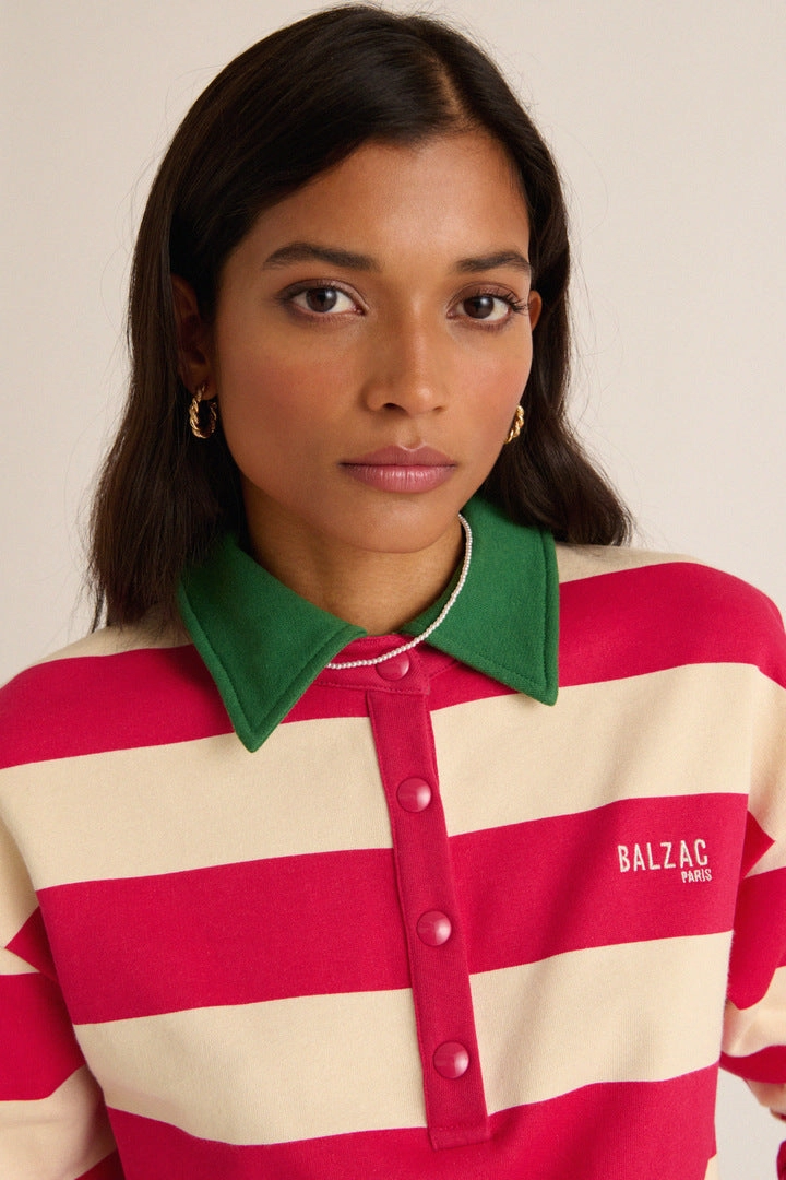 Sweat-shirt Alvar rayures rose et vert