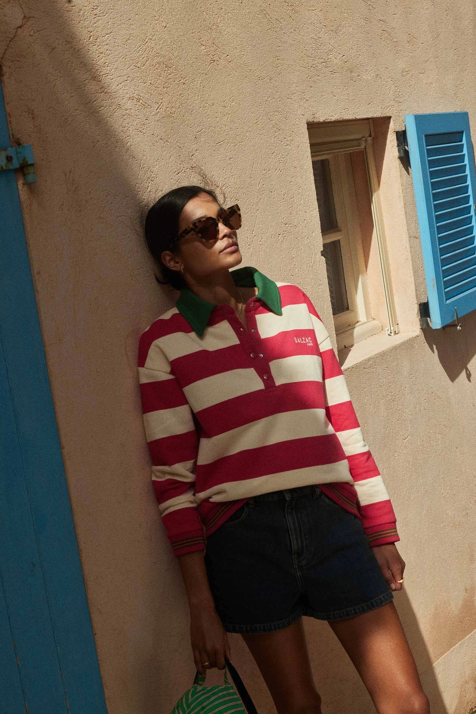 Sweat-shirt Alvar rayures rose et vert