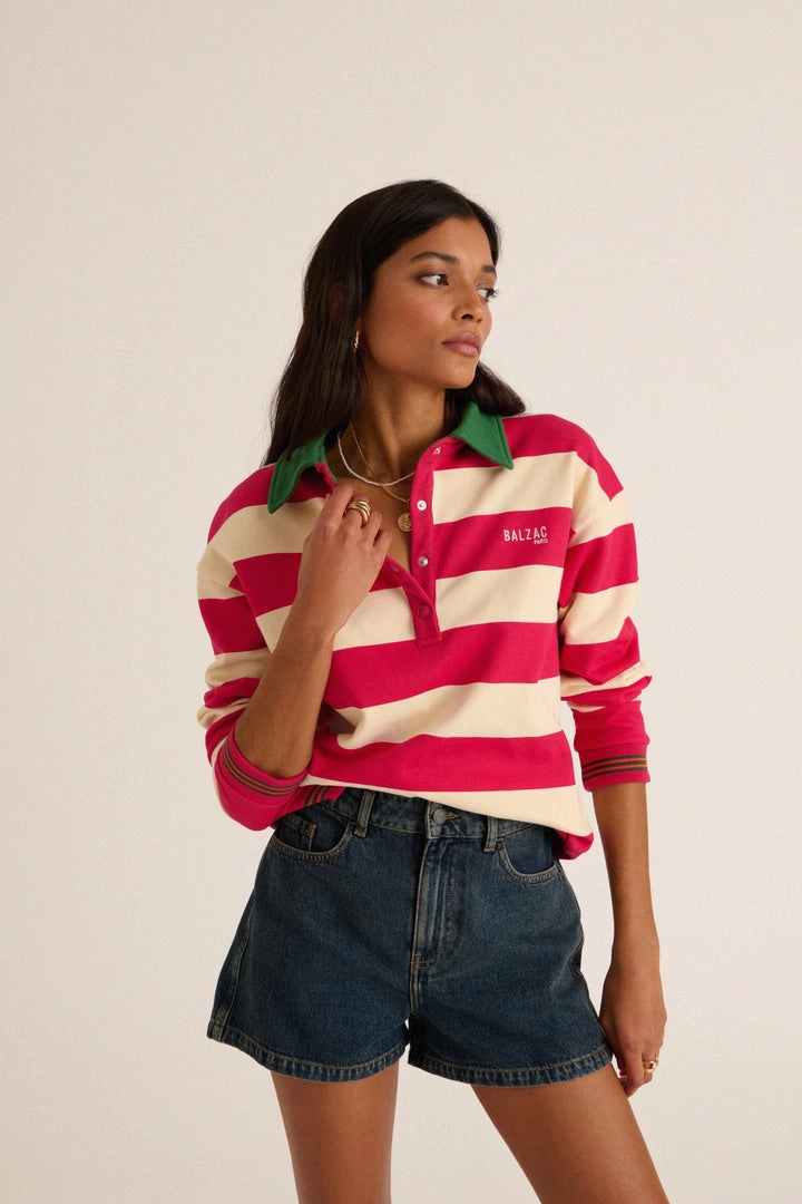 Sweat-shirt Alvar rayures rose et vert
