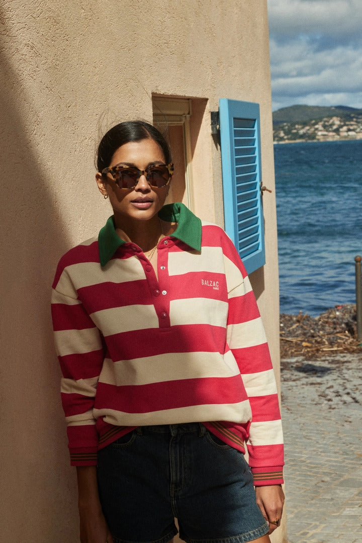 Sweat-shirt Alvar rayures rose et vert