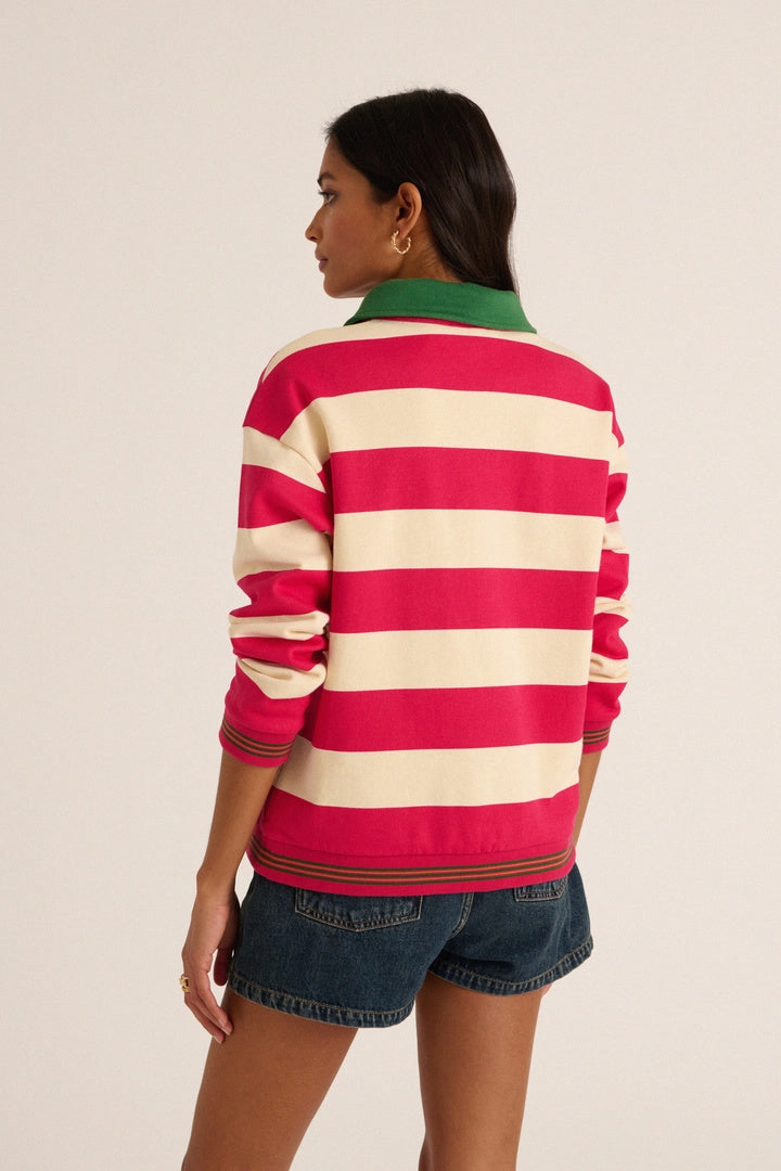 Sweat-shirt Alvar rayures rose et vert