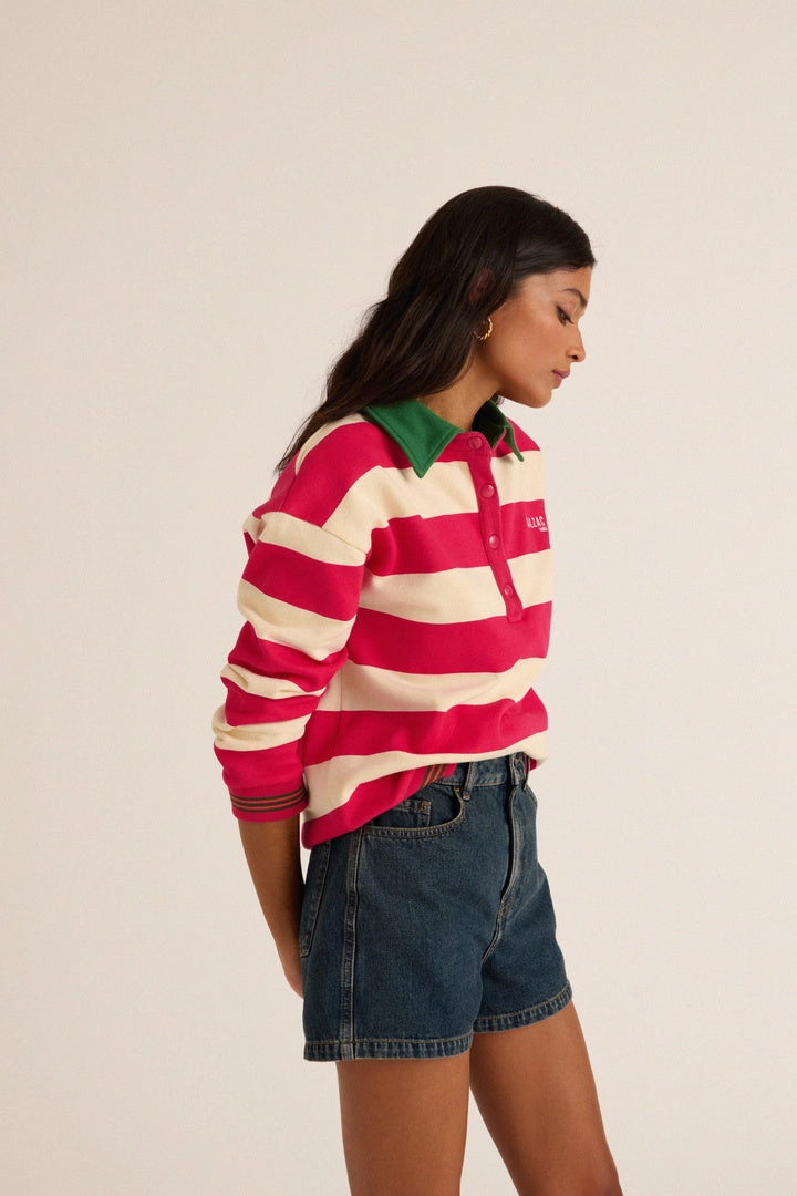 Sweat-shirt Alvar rayures rose et vert