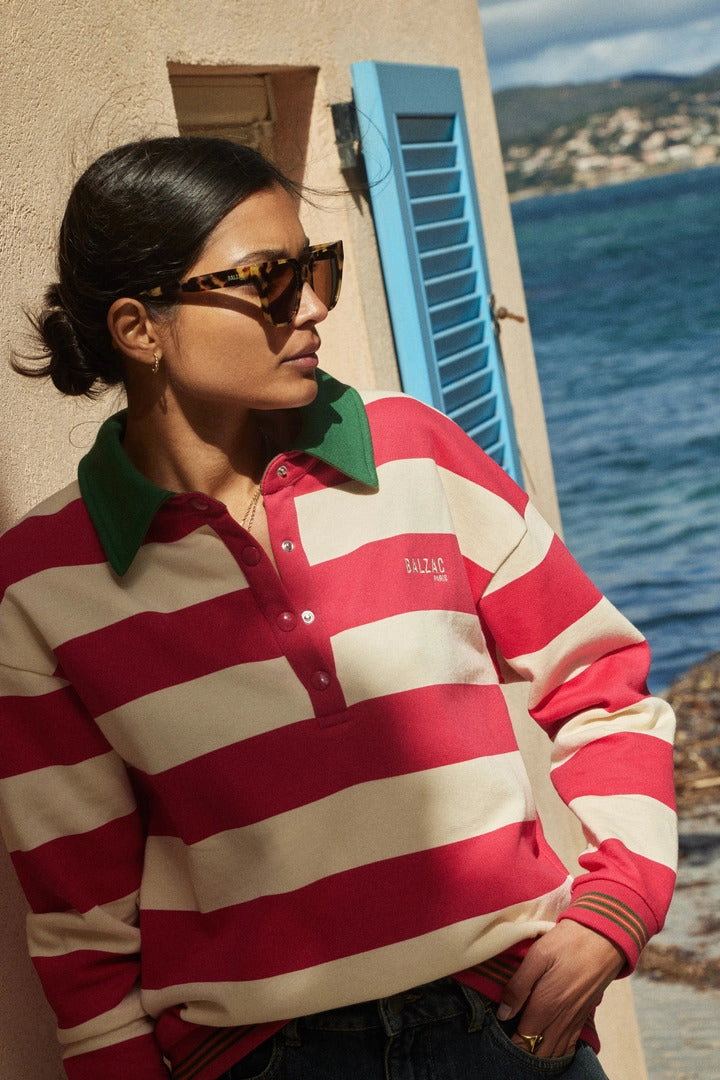 Sweat-shirt Alvar rayures rose et vert