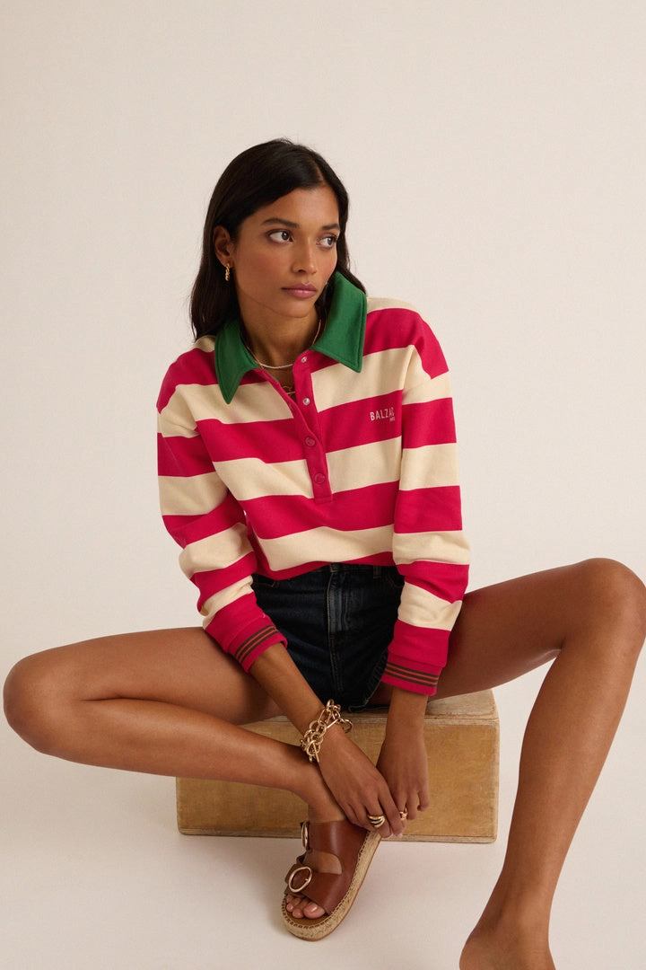 Sweat-shirt Alvar rayures rose et vert