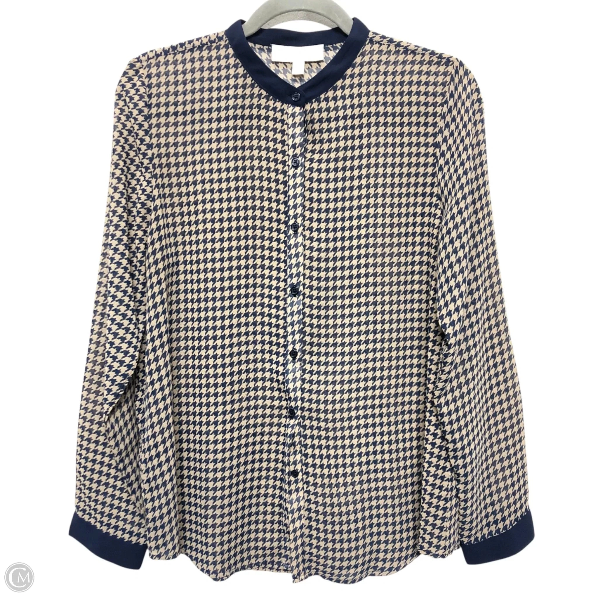 Top Long Sleeve By Olive And Oak In Blue & Cream, Size: M