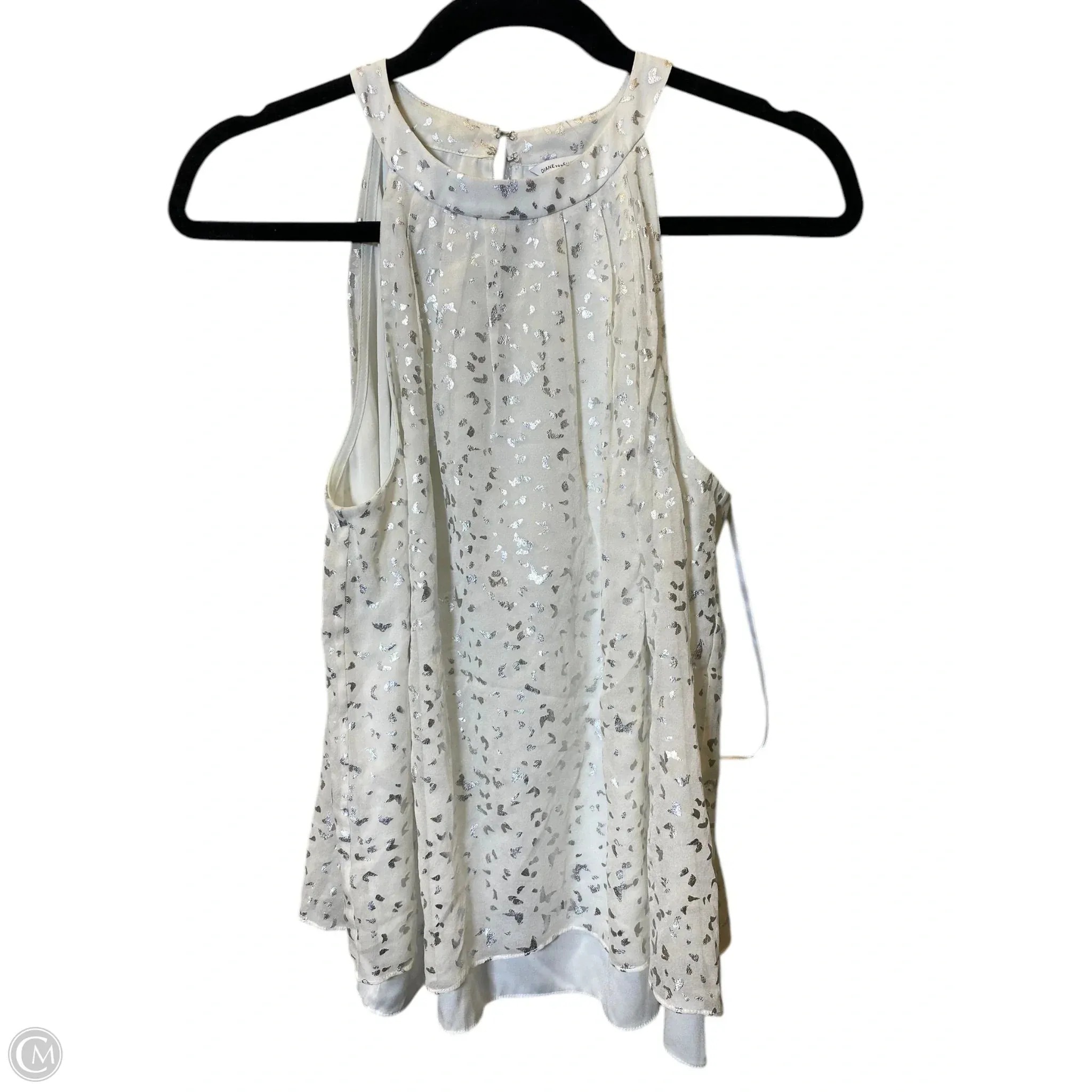 Top Sleeveless Designer By Diane Von Furstenberg In Silver & White, Size: S