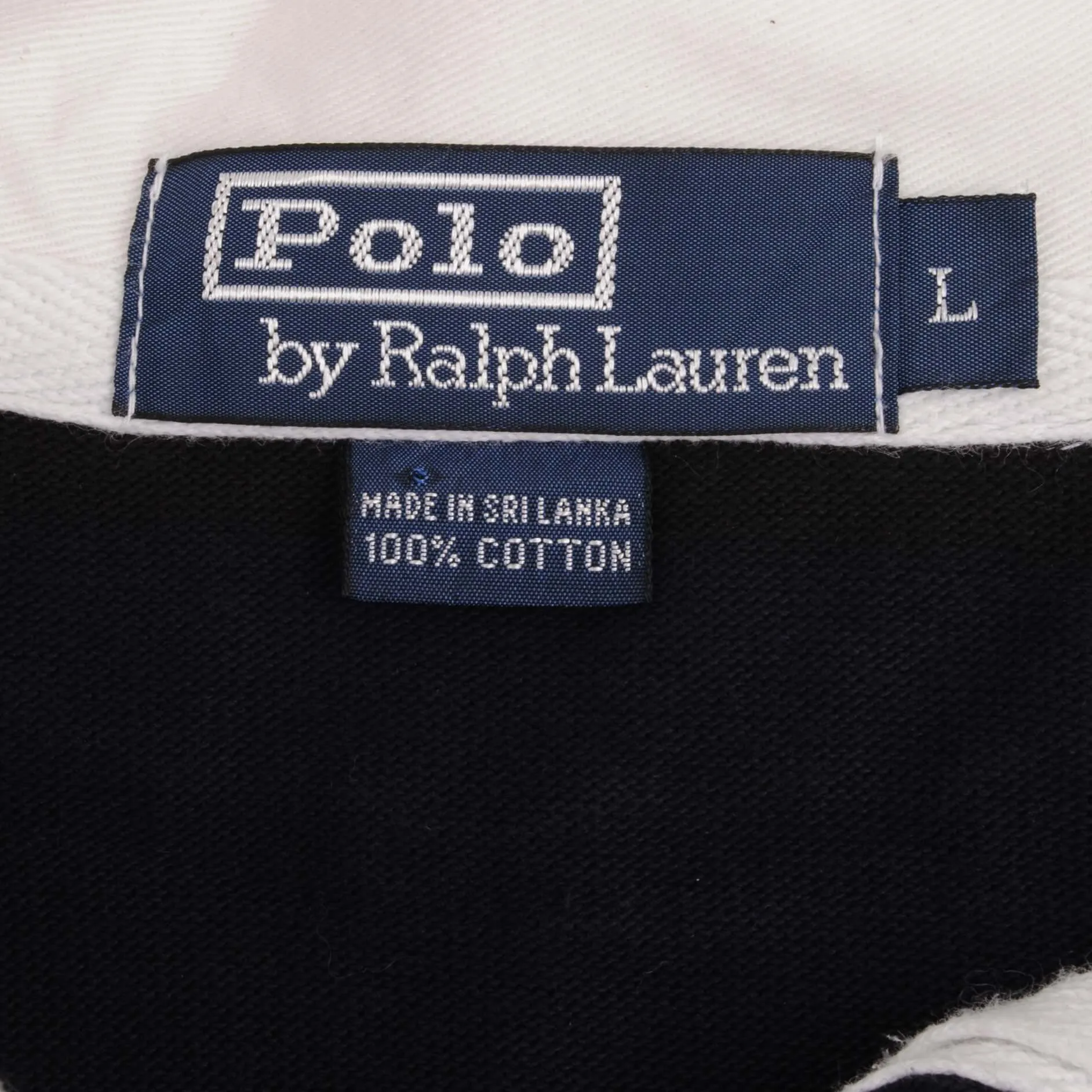 VINTAGE POLO RALPH LAUREN BLACK & BLUE STRIPE RUGBY POLO SHIRT 1990S SIZE LARGE