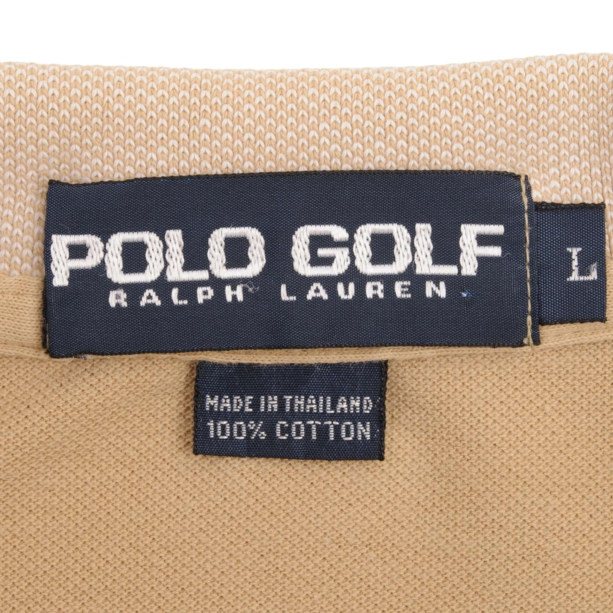 VINTAGE POLO RALPH LAUREN GOLF BEIGE POLO SHIRT 1990S SIZE LARGE