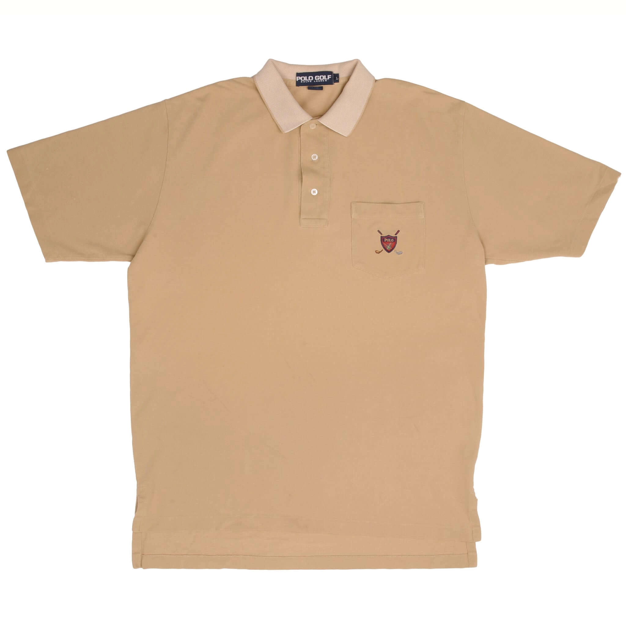 VINTAGE POLO RALPH LAUREN GOLF BEIGE POLO SHIRT 1990S SIZE LARGE