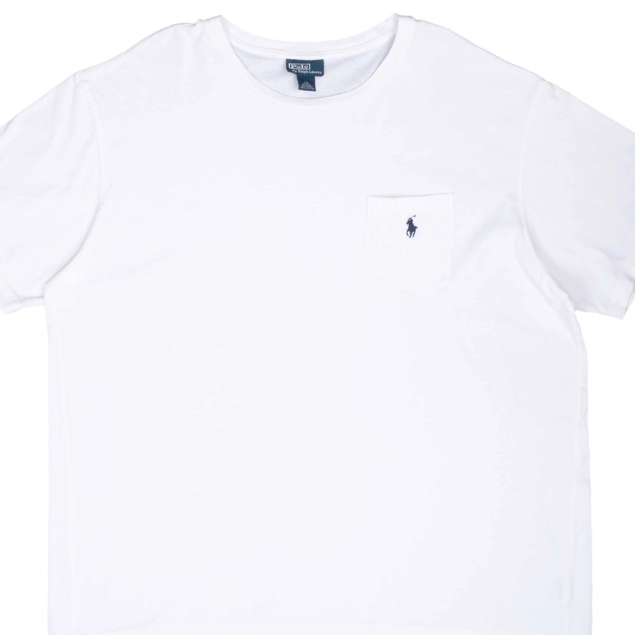 VINTAGE POLO RALPH LAUREN WHITE POCKET TEE SHIRT 1990S 2XL