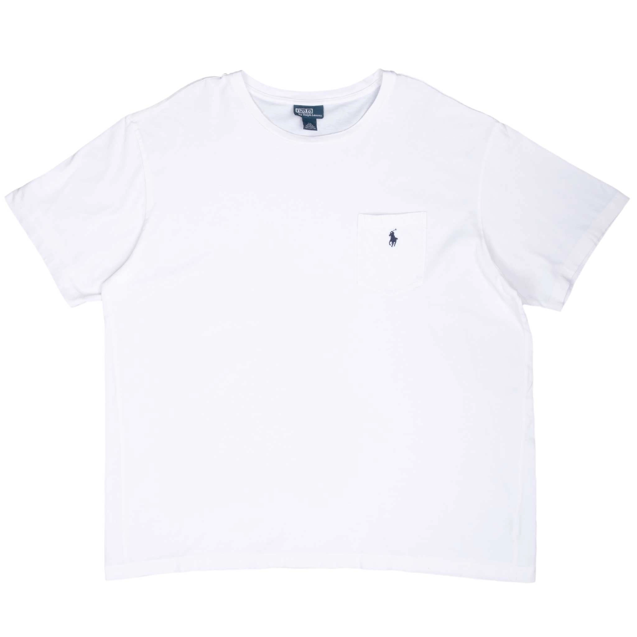 VINTAGE POLO RALPH LAUREN WHITE POCKET TEE SHIRT 1990S 2XL