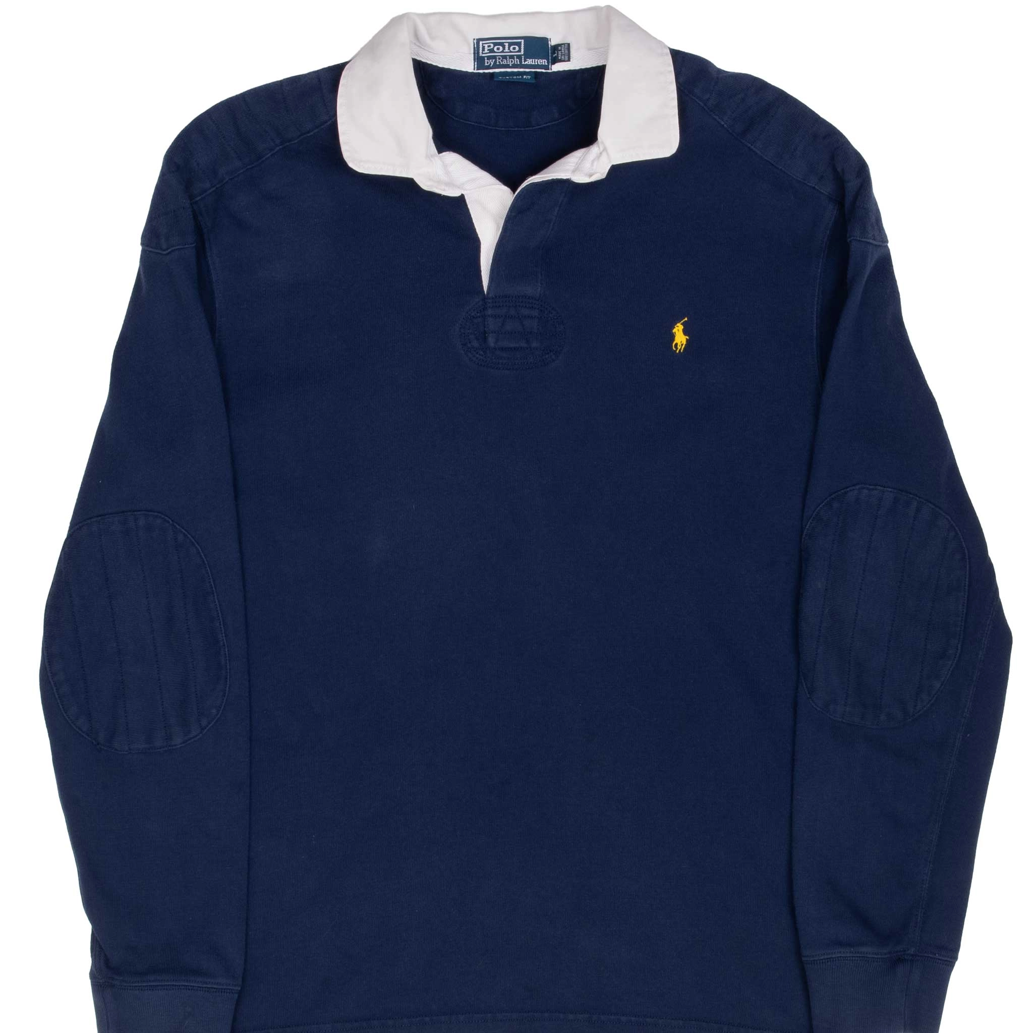 VINTAGE RALPH LAUREN BLUE RUGBY POLO SHIRT 1990S LARGE