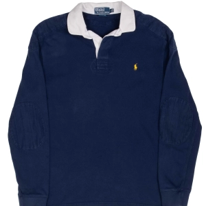 VINTAGE RALPH LAUREN BLUE RUGBY POLO SHIRT 1990S LARGE