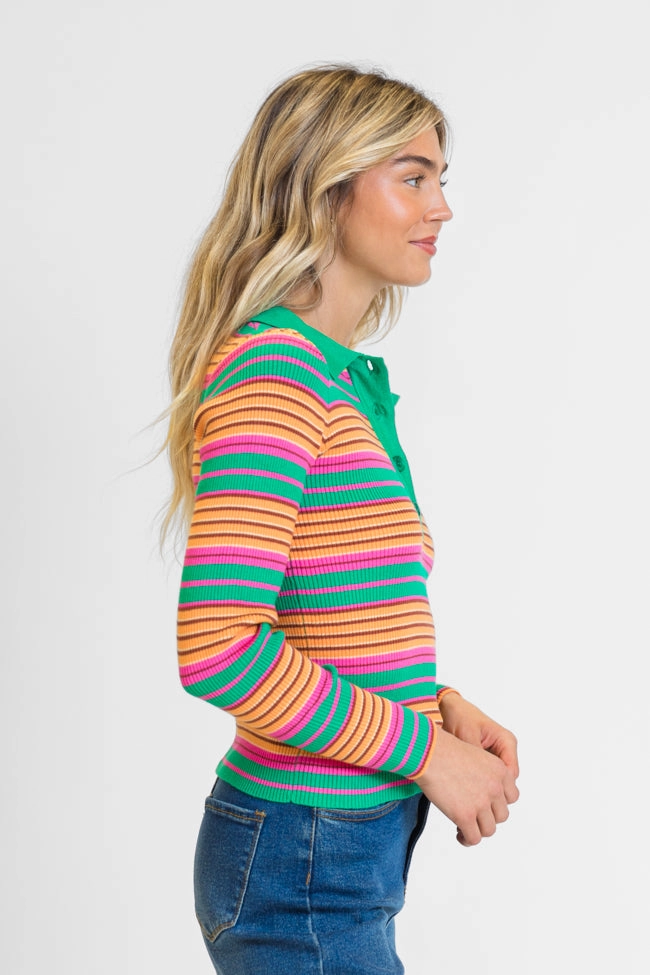Wish I Knew Multi Striped Long Sleeve Polo Sweater FINAL SALE