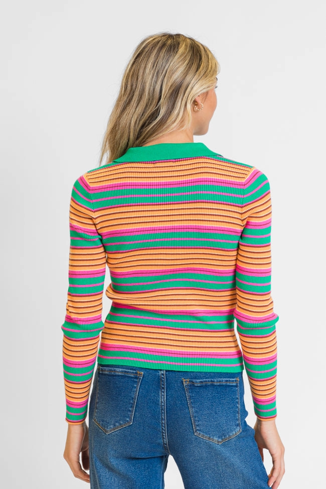 Wish I Knew Multi Striped Long Sleeve Polo Sweater FINAL SALE