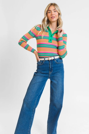Wish I Knew Multi Striped Long Sleeve Polo Sweater FINAL SALE